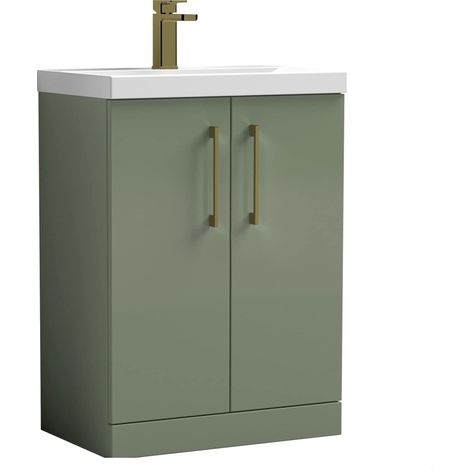 Balterley Bramshall Contemporary Floor Standing 2-Door Vanity & Mid-Edge Basin, Satin Green, 600mm (1/4)