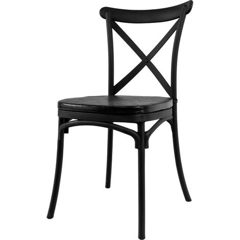 Sedia da banchetto industriale boho Furvero con cuscino in ecopelle PP nero N (1/5)