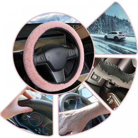 36-38cm, Pink Winter Steering Wheel Cover Protector, Plush Steering Wheel Cover Fluffy Fuzzy Steering Wheel Covers Universal Fuzzy Steering Wheel Covers Universal (1/5)