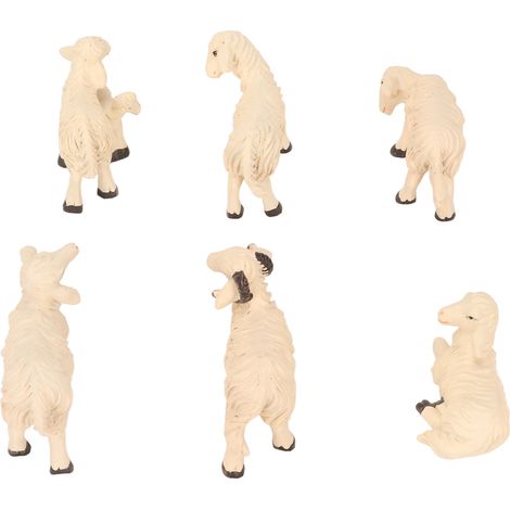 Set aus 6 Miniatur-Schaffiguren aus robustem Kunstharz, handbemalt und UV-geschützt, für die Dekoration im Innen- und Außenbereich. (1/5)
