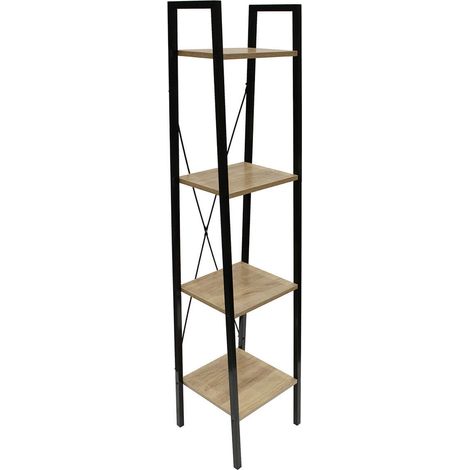 DARA - Etagère Simple 4 Plateaux Métal et Aspect Bois (1/5)