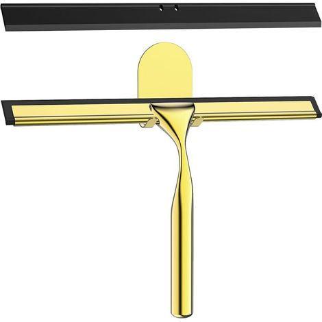 Raclette Douche en Acier INOX, 25.5cm Raclette de Douche avec Crochet, Remplaçable Silicone Raclette Salle de Bain Douche pour Vitre, Miroir, Carrelage, Cuisine - Or