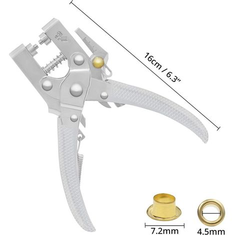 Aougo – Pince emporte-pièce 16 cm avec 100 œillets dorés 7,2 mm – Ergonomique pour cuir, toile, plastique – Guide de mesure coulissant