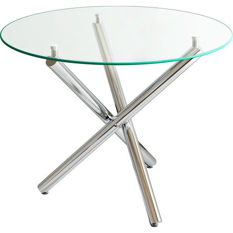 Table de salle à manger ronde en verre trempé et métal argenté 80 x 80 x 77 cm (1/5)