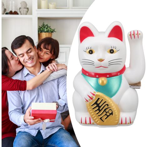 Chat à Fortune Électrique - Chat Maneki Neko Porte-Bonheur Blanc 5 pouces pour Restaurant Hotel - Chat Fortune à Batterie 0255C avec Papier Étiquettes (1/5)