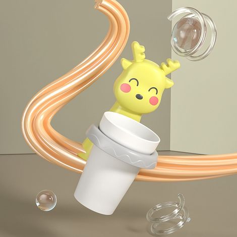 Porte-gobelet mural pour rince-bouche, support de brosse à dents enfant motif faon jaune, set accessoires salle de bain. (1/5)