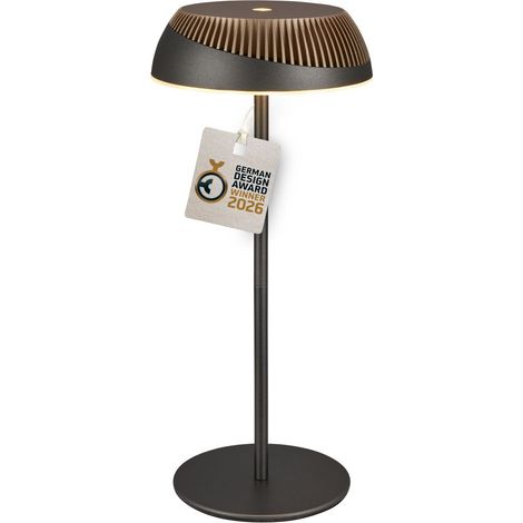 Briloner LED Tischlampe Kabellos Ø14x32cm 2W 200lm 2700K Warmweiß Touch Anthrazit Bronze metallic - Tischleuchte Wohnzimmer Flur Balkon