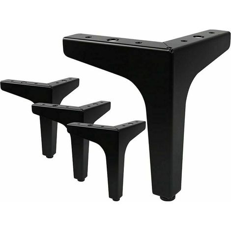 Set di 4 gambe per mobili Charge, gamba da tavolo in metallo a forma di triangolo moderno da 10 cm, gamba per mobili a forcina per armadio, divano, con 16 viti e 4 protezioni per le gambe, nero (1/5)