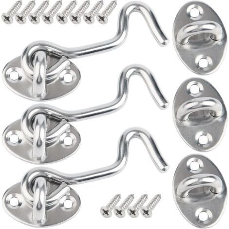 Set of 3 stainless steel latch hooks 75 mm – For door, cabin or window, easy wall installation (1/5)