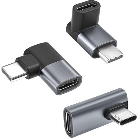 Confezione da 3 adattatori USB-C ad angolo retto, compatibili con Steam, Switch, laptop e MacBook, extender da 100 W, connettore da Type-C maschio a USB-C femmina. (1/5)