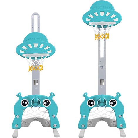Aqrau Panier de basket Support de jeu, style UFO 5 en 1 (basket, football, golf, ring, pompe) bleu (1/4)