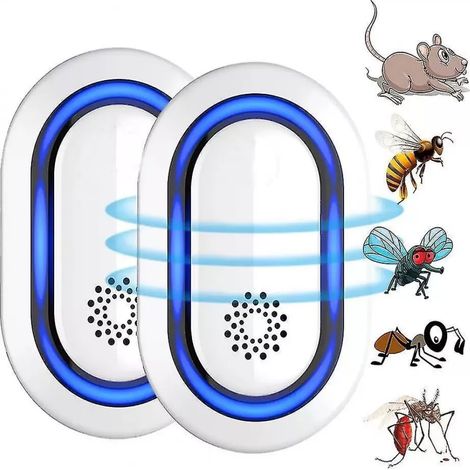 Lot de 2 répulsifs à ultrasons anti-insectes, anti-rongeurs, anti-moustiques, multi-usages, sans danger pour les humains et les animaux