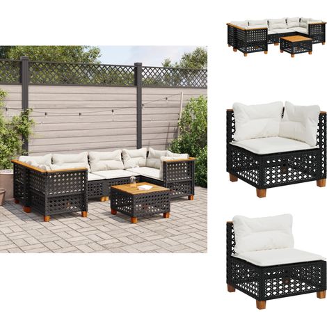 Salon de jardin 7 pcs avec coussins noir résine tressée - Salon De Jardin - Canapé Extérieur - Meuble De Jardin - Set Salon De Jardin - Résine Tressée (1/5)