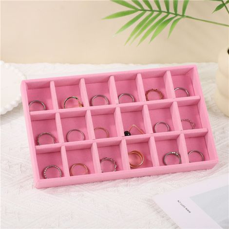 Rosa Aufbewahrungstablett, 18 Fächer, 21,3 x 12,4 x 2,4 cm, 1 große Aufbewahrungsbox für Schmuck aus Samt, geeignet für Ringe (1/5)