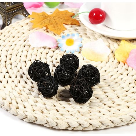 20 boules décoratives en rotin, ornements pour mariage, Noël, fête d'anniversaire (noir) (1/5)
