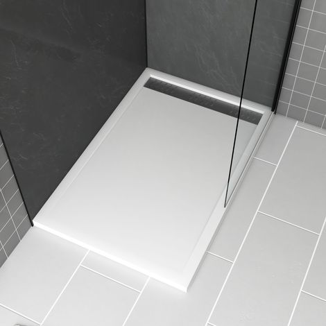 receveur en acrylique blanc 80x120x4 cm + grilles linéaires chrome et gun metal - whiteness ii (1/4)