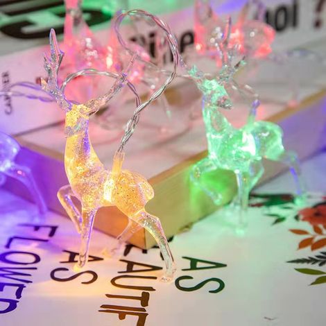 Mehrfarbige LED-Weihnachts-Rentiergirlande, batteriebetriebene Feendekoration für Weihnachtsbaum und Zuhause, 6 Meter, 40 funkelnde LEDs (1/4)
