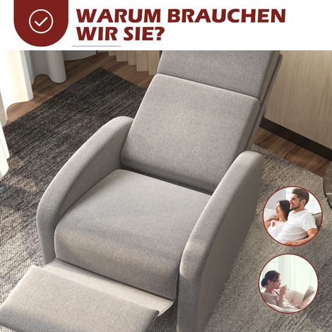 Fauteuil télé avec fonction inclinable jusqu'à 120 kg, rembourré, fauteuil TV aspect lin avec repose-pieds, siège relaxant confortable pour salon (1/5)