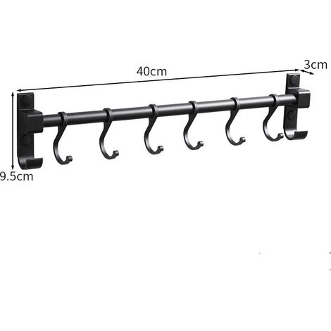 Support et organisateur d'ustensiles de cuisine – Support de casseroles mural sur rail 6 crochets 40cm (1/5)