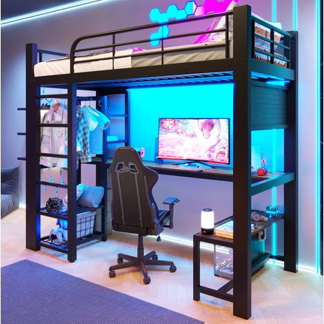 MEUBLIV Hochbett 90x200 cm schwarz – Schreibtisch, Stauraum und LED, ohne Matratze (1/5)