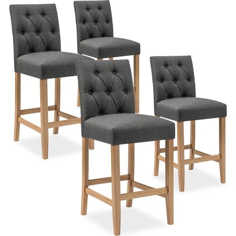 Lot de 4 chaises de bar en bois Gaya tissu Gris - H65cm (1/5)