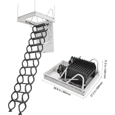 Mophorn Dachbodenleiter aus legiertem Stahl, Belastbarkeit bis zu 299,4 kg, geeignet für Deckenhöhen von 2,6 bis 2,85 m und Öffnungsmaße von 1000,76 x 698,5 mm