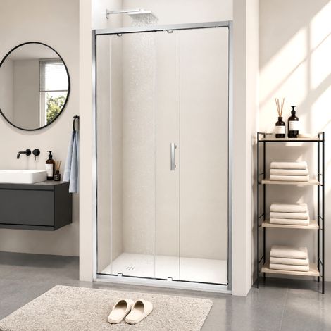 Sliding Shower Door, 8mm Toughened Glass, Reversible, 40mm Width Adjust, Soft-Close, Chrome, 1100mm (1/5)