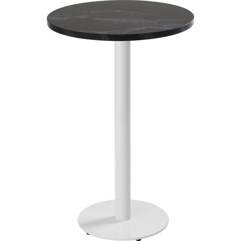 Table haute ronde 60 cm pied blanc et revêtement marbre noir