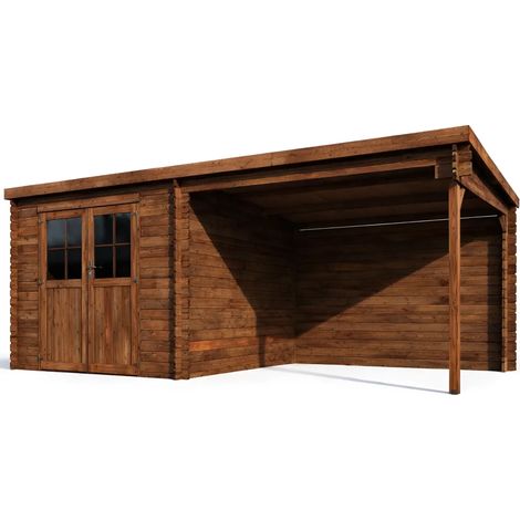 Casetta in Legno di Abete Trattato 6x3 Doppia Porta con Vetri Portico