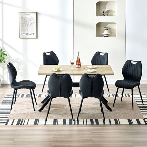 Ensemble salle à manger - WAFTING - Table 140x80x73 cm - 6 chaises tissu gris foncé - Structure métal (1/5)