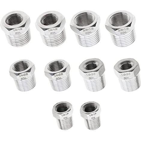 Lot de 10 adaptateurs à filetage femelle-mâle 1/8" vers 1/4", 3/8" vers 1/2", 1/4" vers 3/8", 1/8" vers 3/8", 1/4" vers 1/2", en acier inoxydable 304, pour le raccordement de tuyaux d'air comprimé (1/5)