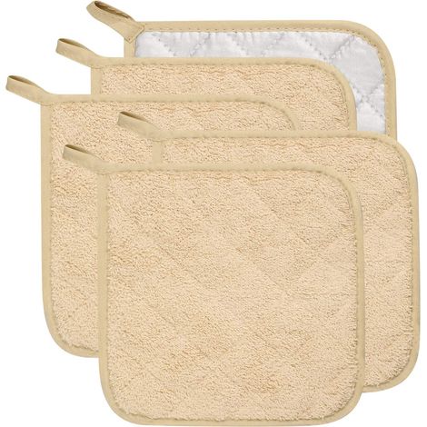 100% Coton de Cuisine Quotidien de Terry Support de Pot résistant à la Chaleur Dessous Manique pour Cuisine et pâtisserie Lot de 5 Beige (1/5)