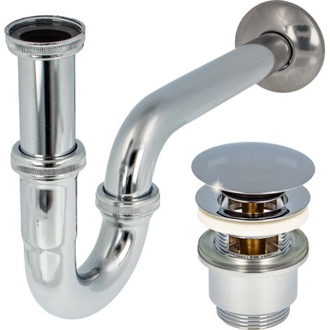 tecuro Siphon extra lang mit Pop Up Ablaufventil verchromt - Universal Set für Waschtisch / Waschbecken (1/5)