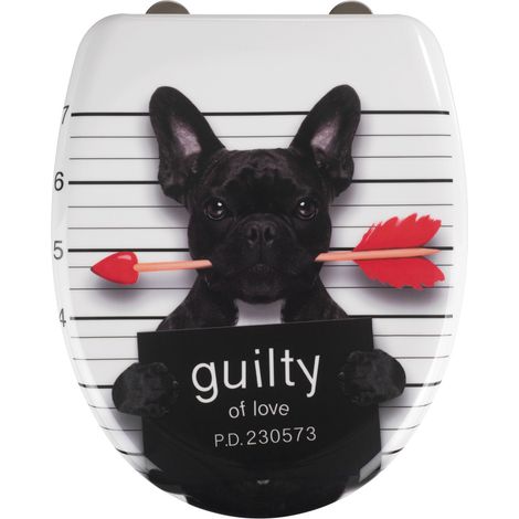 Wenko – Abattant wc design antibactérien Duroplast 38 x 45 cm – Fixation Fix-Clip – Easy Close – Motif chien pour salle de bain (1/8)