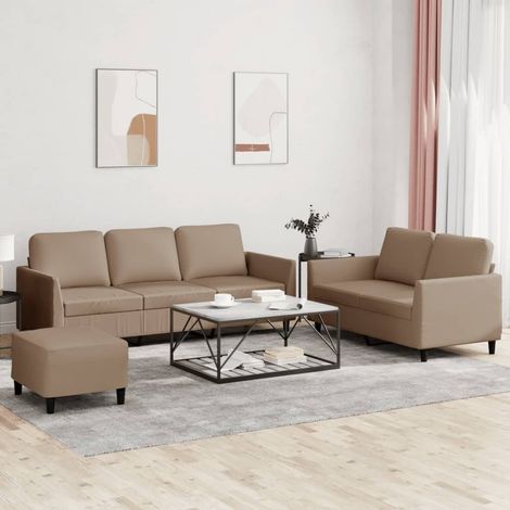 3-tlg. Sofagarnitur mit Kissen Cappuccino-Braun Kunstleder (1/5)