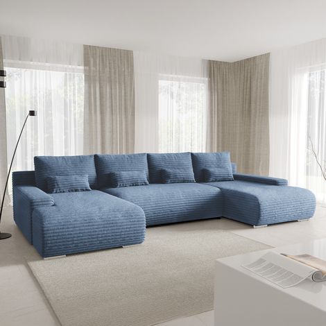 U-förmiges 4-Sitzer-Sofa, umwandelbar mit Bettkasten Ivana Hellblau