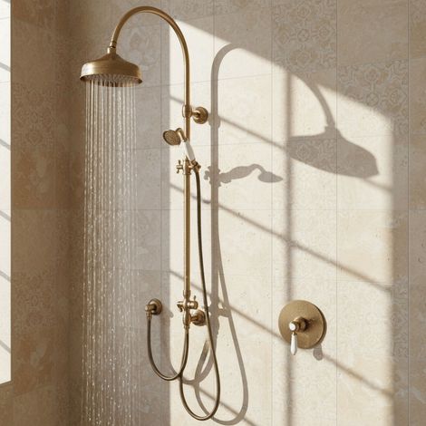 Système de douche PaulGurkes en laiton bronze ancien avec douche pluie - Set encastré et apparent (1/5)