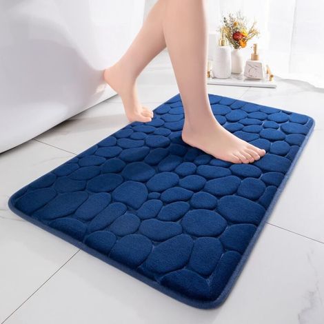 Tapis de bain antidérapant en mousse à mémoire de forme – 40 x 60 cm – bleu foncé – absorbant et décoratif pour salle de bain (1/5)