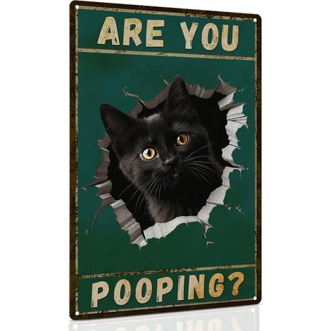 Plaques "Es-tu en train de faire caca" Plaque Drôle de Chat Noir pour la Décoration Murale de Salle de Bain, Cadeau de Chat Vintage 20 x 30 cm (1/5)