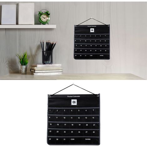 Calendrier mural de poche en tissu non tissé avec pochette de rangement pour chambre, salon ou bureau, 44 x 42 cm, noir (1/5)