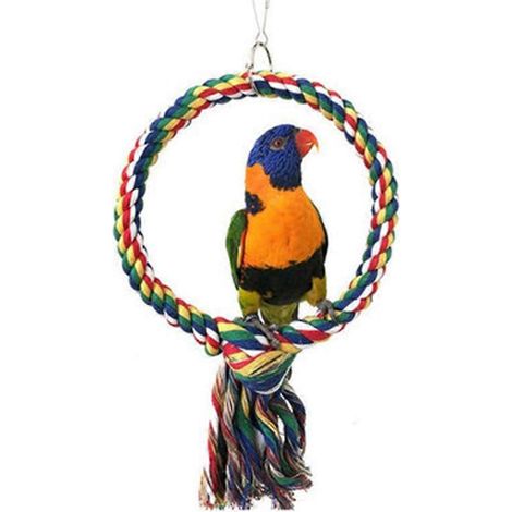 Balançoire en corde de coton durable pour perroquets, perchoirs résistants aux morsures, installation facile, favorise la coordination et l'équilibre, colorée, âme en fil d'acier à 8 brins. (1/4)