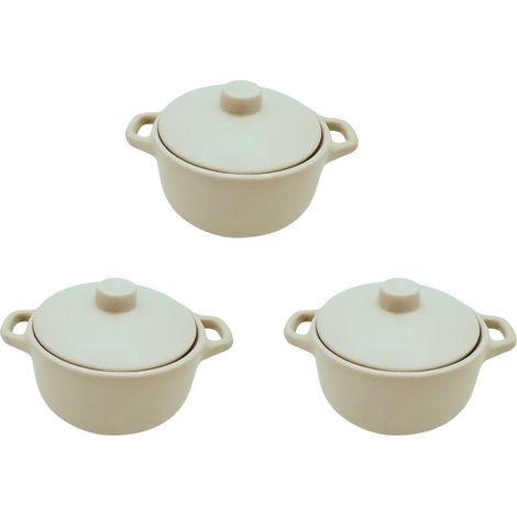 Lot de 3 mini cocottes blanches avec couvercle 15,3 x 5,9 cm HobbyTech (1/5)
