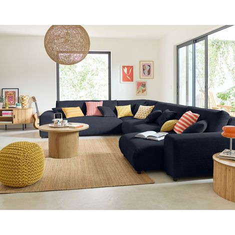 Garance - modulares ecksofa links - 8 plätze - aus cordstoff - nachtblau