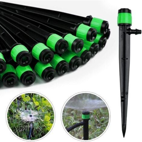 (100 pièces)Goutteur d'irrigation, 360 degrés Adjustable Micro Sprinkler pour 1/4 (4-6mm) Tube d'irrigation(Vert) (1/5)