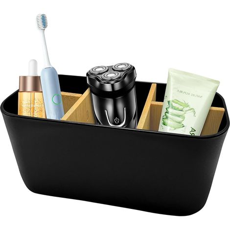 Soporte para cepillos de dientes de bambú - Plástico negro extraíble - 5 compartimentos - Baño y hogar (1/4)