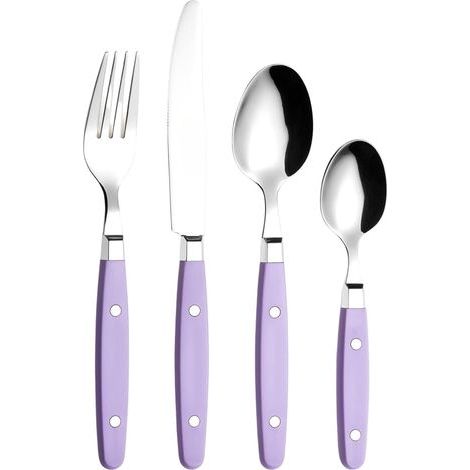 24-teiliges Edelstahl-Besteckset – mit handgefertigten, genieteten Griffen/Besteck im Retro-Stil – 6 Gabeln, 6 Messer, 6 Esslöffel, 6 Teelöffel (Schwarz) (1/5)