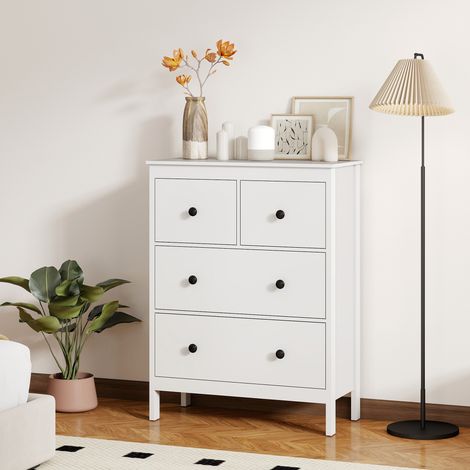 Cassettiera con 4 cassetti, per vestiti e biancheria da letto, soggiorno, camera da letto, corridoio, in truciolato, bianca