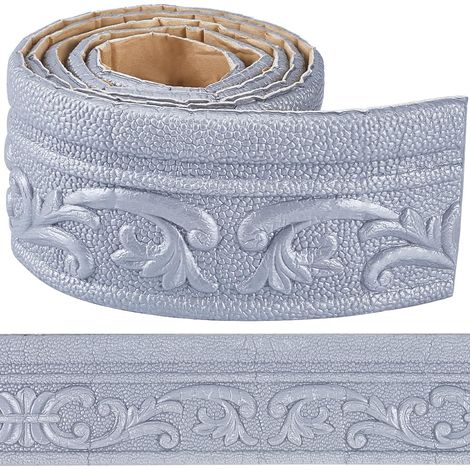 82 x 3 pouces bande de mousse flexible auto-adhésive en mousse argentée garniture à décoller et à coller Bordure de papier peint décorative 3D autocollante Moulure de finition de mur Plinthe (1/5)