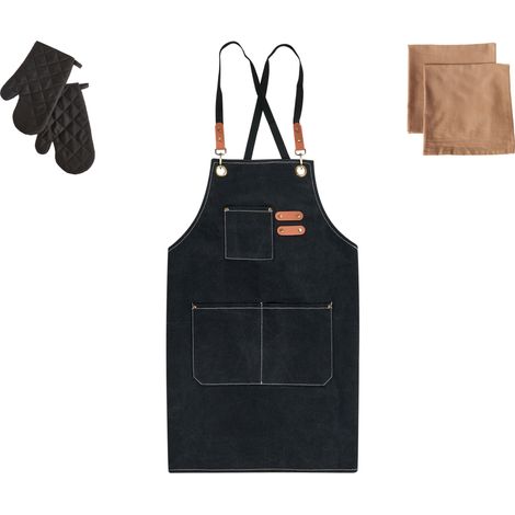 Conjunto de textiles de cocina delantal guantes de horno paños negro Raphanus