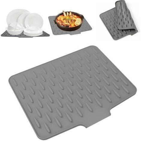 QORVA-Organiseur d'Évier en Silicone,Tapis Egouttoir Vaisselle Silicone,Tapis Absorbant Vaisselle Cuisine,Tapis de Sechage Vaisselle pour Évier de Cuisine,Résistant À la Chaleur et Antidérapant(gris)